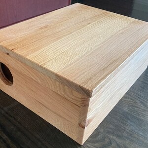Custom solid oak cable and cord management box. Contact me for custom sizes, access hole specs, stain colors. For cables, cords, wires, more