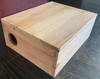 Custom solid oak cable and cord management box. Contact me for custom sizes, access hole specs, stain colors. For cables, cords, wires, more