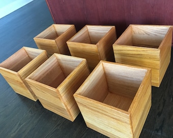 6 made to order custom storage bins. Solid oak. Order one unit, or multiple units. Contact me for custom sizes, stains, quantities.