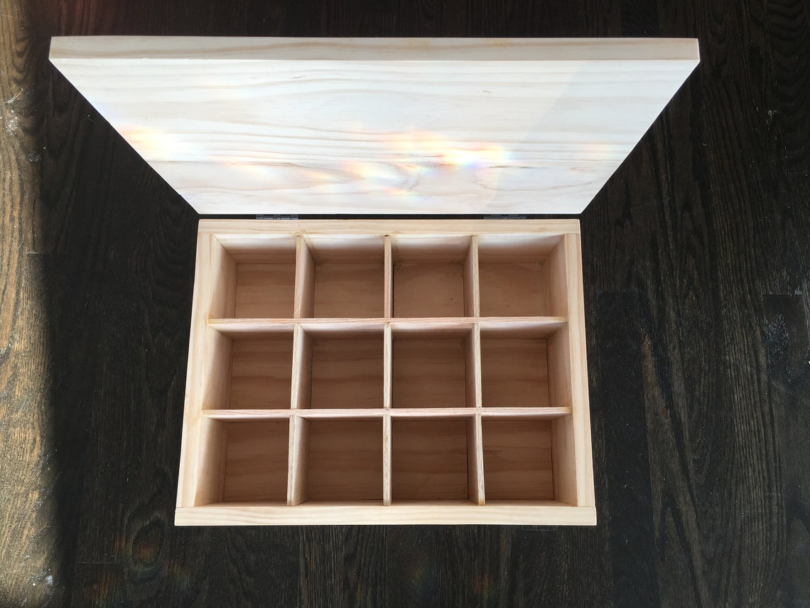 Custom made wooden storage box with dividers. Solid pine. Etsy