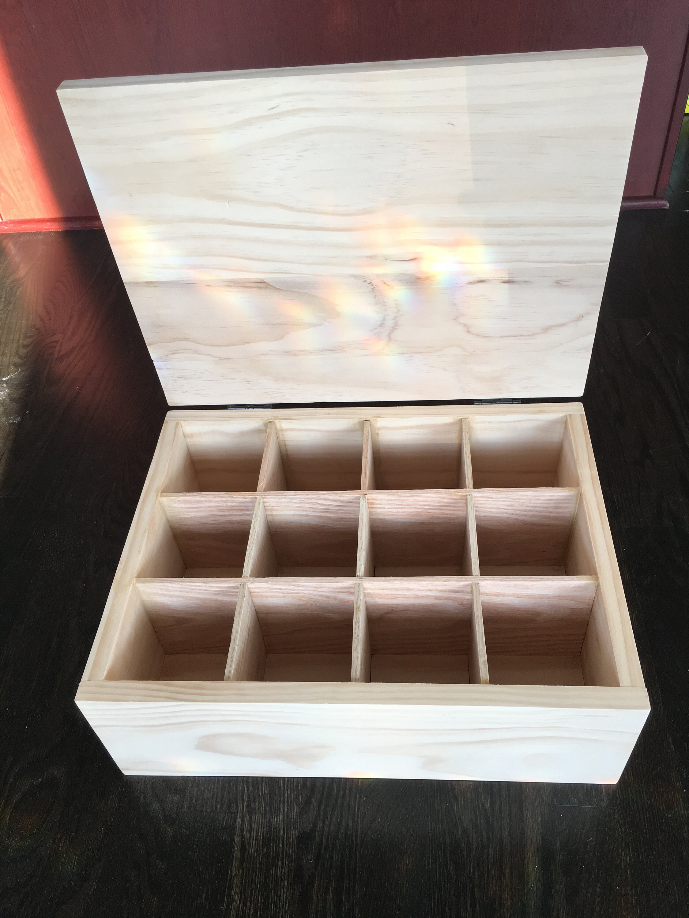 Custom made wooden storage box with dividers. Solid pine. Etsy
