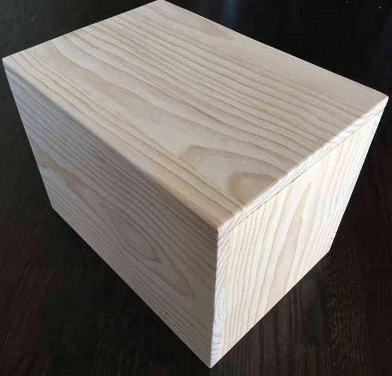 Custom made unfinished pine box with hinged lid. Free Etsy
