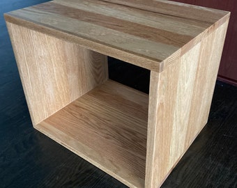 Custom made open storage cube. Made from solid oak. Contact me for custom sizes, quantities, stain colors. Stackable, for floor or desktop.