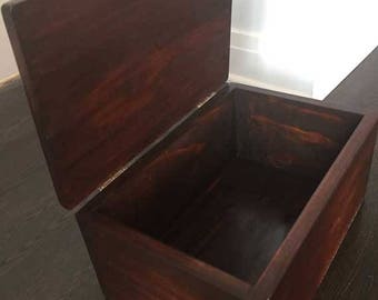 Custom handmade keepsake memory box. Solid pine. Contact me for custom sizes, engravings, stain colors and more. For jewelry, memories, etc.