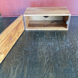 Custom cable and cord management box with door and access holes. Solid wood. Contact me for custom sizes, access holes, stain choices, etc.