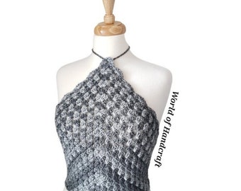 Crochet PDF PATTERN for Backless Triangle Halter Top in English for sizes S/M with Video Tutorial