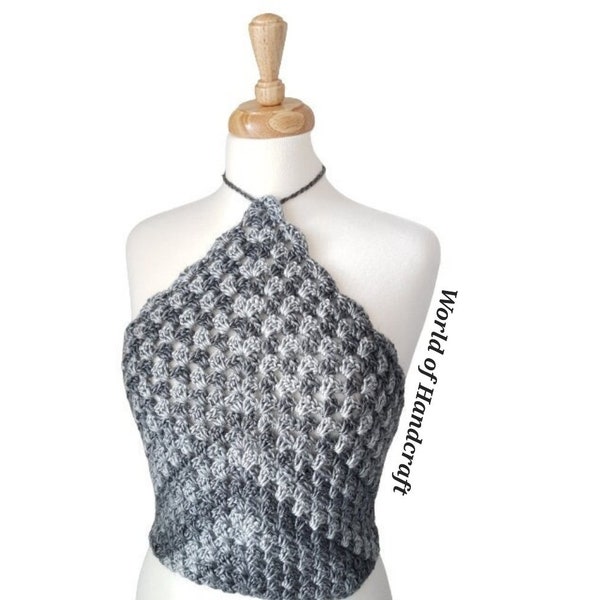 Crochet PDF PATTERN for Backless Triangle Halter Top in English for sizes S/M with Video Tutorial