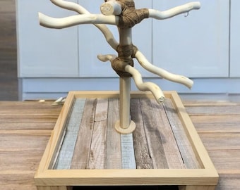 Standard One-foot Wood Play-stand, Tabletop Bird Stand, Budgie, Parrotlet, Lovebirds