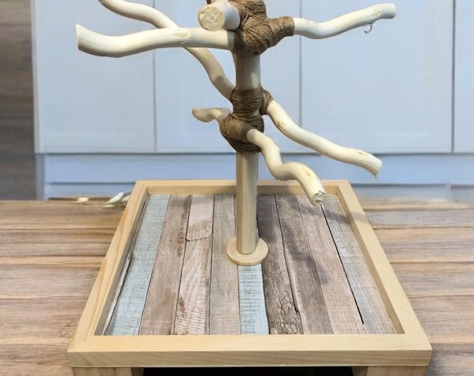 Standard One-foot Wood Play-stand, Tabletop Bird Stand, Budgie, Parrotlet, Lovebirds