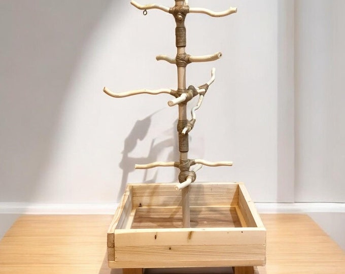 CUSTOM DEEP BASE, Two-ft. Bird Stand, All-natural Wood Perch & Play-stand, Conure, Lovebird, Cockatiel