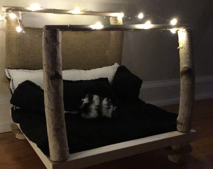 Natural Birch Wood Canopy Bed, Untreated Wood, Small Pets