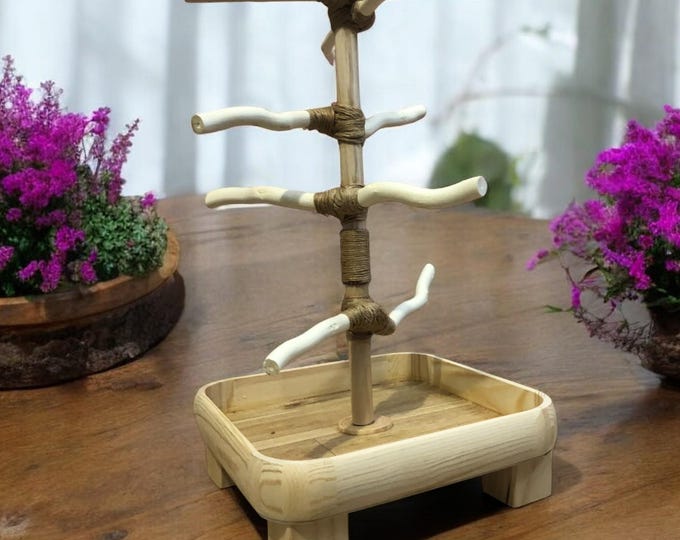 All-natural Wood Bird Stand, 1.5 ft. with Deep Base!! Portable & Convenient