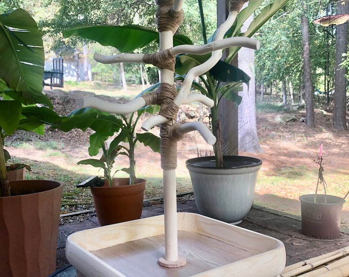 All-natural Wood Bird Stand, 1.5 ft. with Deep Base!! Portable & Convenient