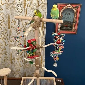 Two-foot Parrot Play-stand, Standard All-natural Wood, 12&quot; Base, Convenient and Portable, Conure, Budgie, Cockatiel