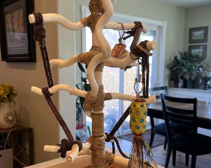 Custom Parrot Play Stand, Toy Ladder, Deep Base, 1.5 ft., All-natural Wood!