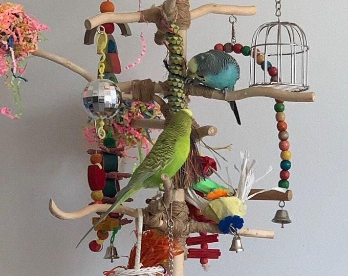 Three-foot Parrot Stand with Large Base, Handmade, Portable, All-natural, Chemical-free Wood, Conure, Lovebirds, Budgie, Cockatiel