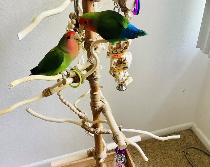 NEW* Custom, Handmade, Three-foot Bird Stand, Large Deep Base, FREE food/water bowls included!