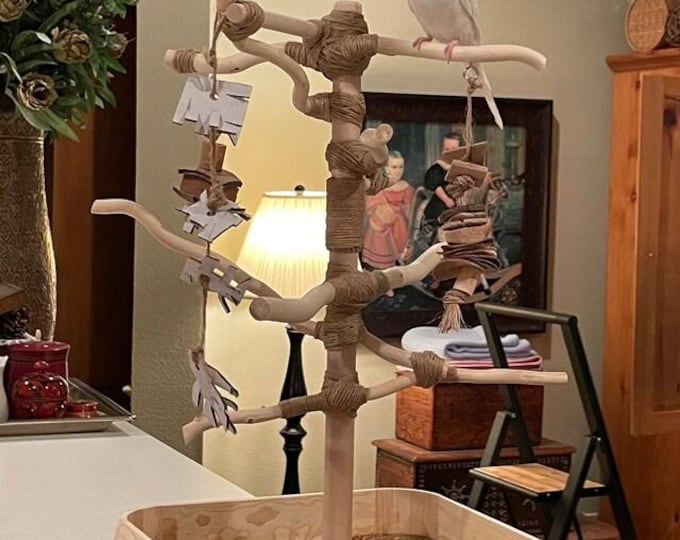 Parrot Playstand, 1.5 ft. with Deep Base, Natural, Chemical-free Wood
