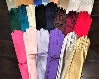 Kids Children Girls Satin Stretch Shiny Fancy Dressy Elbow Gloves