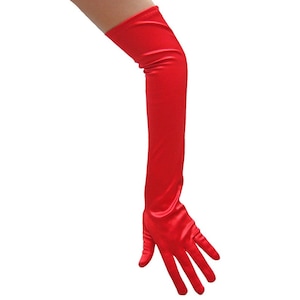 22 Classic Adult Size Opera Length Stretch Satin Gloves 16BL Red