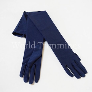 22 Classic Adult Size Opera Length Stretch Satin Gloves 16BL Navy Blue