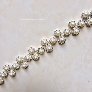 Rhinestone Crystal Trimming with Pearl, Rhinestone Chain, Bridal Wedding Sash, Hair Decoration 7/8&#39;&#39; Diameter Selling Per Yard