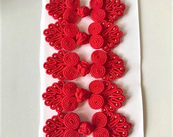 Five Pairs of Bead Chinese Frogs fasteners closure buttons in Red, Available in 12 Colors.