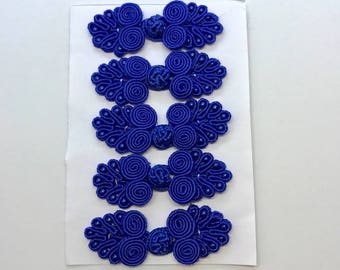 Sluitingen koningsblauwe Chinese kikker: rayon en katoenen sluitingen (5 paar)
