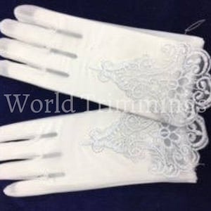 White Sheer Embroidered Gloves for 4-7Years 8-12 Years 13-16 Years Old Kids/Girls