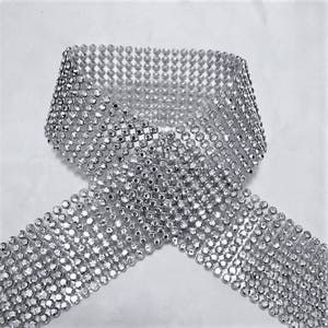 Silver Crystal Mesh Clear Chatons 10 Rows (3mm Crystal) Ribbon Iron-On Crystal Diamante Reel