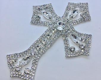 Rhinestone Cross Applique/ Swarovski Shine/ Baptism/ first communion 5" x 3 3/4''