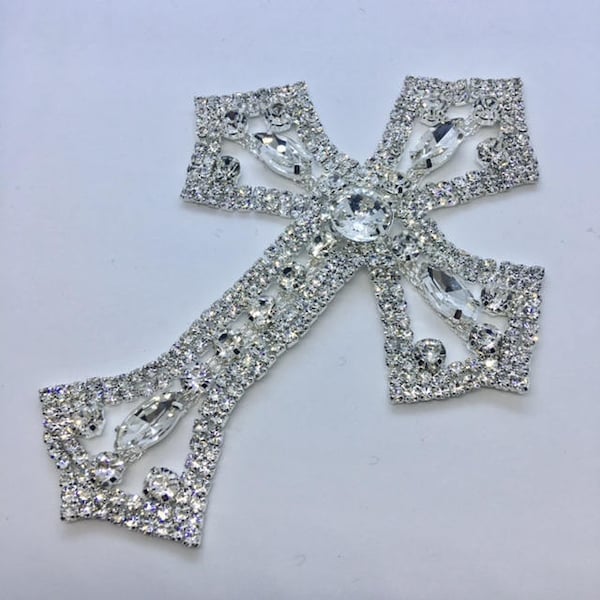 Appliques croix strass/Swarovski Shine/ baptême/ première communion 5 x 3 3/4 po.