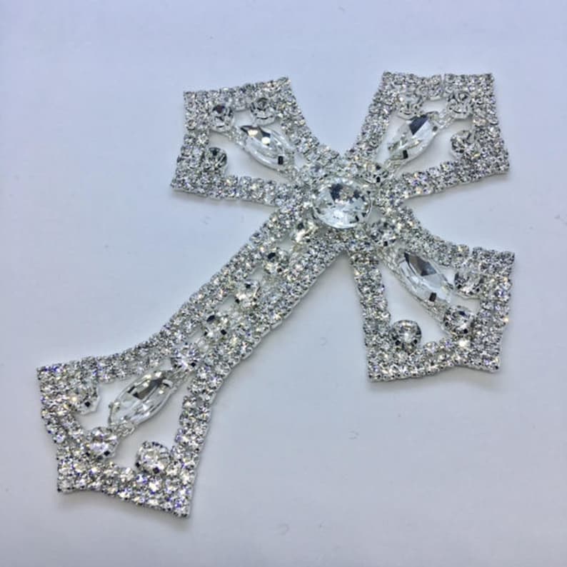 Rhinestone Cross Applique/ Swarovski Shine/ Baptism/ first communion 5 x 3 3/4'' image 1