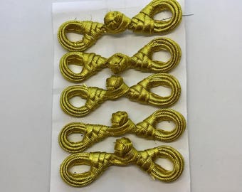 Metallic Gold Chinesische Knoten Verschlüsse: Frosch Knöpfe (5 Paar)