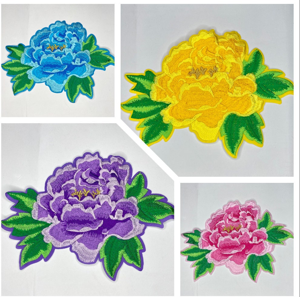 Toppe ricamate a forma di peonia con fiori di peonia, per abbigliamento fai da te, giacche (viola