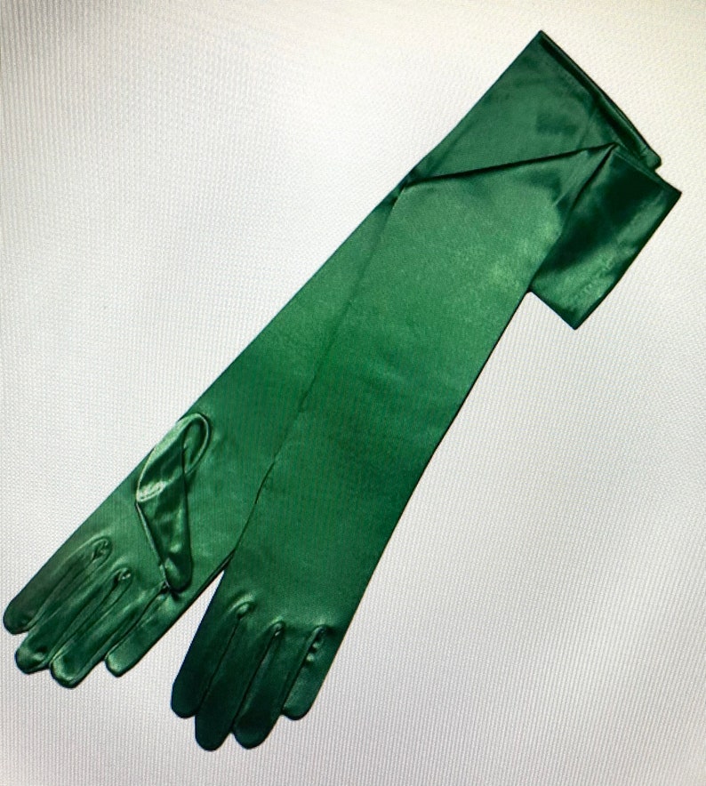 22 Classic Adult Size Opera Length Stretch Satin Gloves 16BL Hunter Green