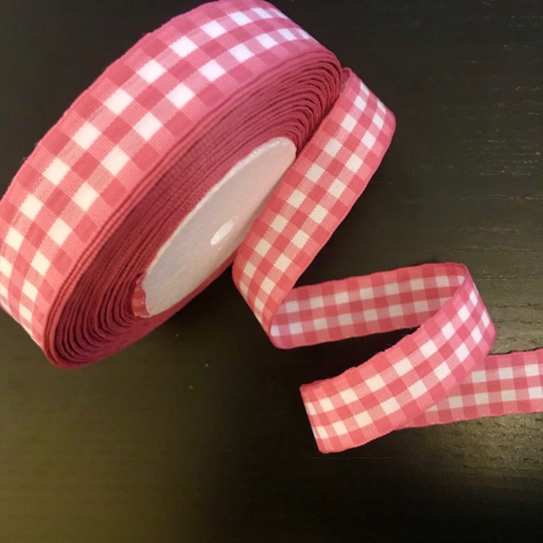 Pink Checklist Ribbon 3/4'' Wide Pink/white Checkered Ribbon, Cotton Selling per Roll/ 25 ...