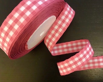 3/4'' Wide Pink/White Checkered Ribbon, Cotton Selling Per Roll/ 25 Yards