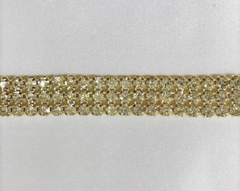 3 Row Rhinestone Banding Trim / Crystal /Gold Setting