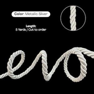 7 mm Metallic Silver twist cord, braided cord Shiny Cord Choker Thread Twine String Rope Piping Supplies Price per 6 yards