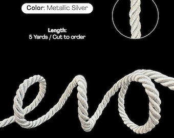 Metallic Silver Twist Cord: 7mm Braided Rope, 6 Yards