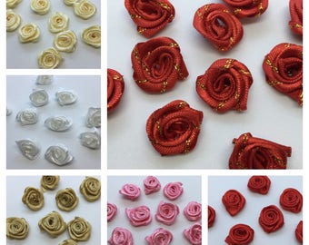 1/2'' Mini Roses Flowers Satin Ribbon Applique Price Per Bag/50 Pcs