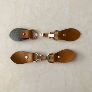 Sew On Synthetic Leather Closure Button DIY For Coat, Handbags, Totes, Dress Price per 6 Pcs(3 Pair) Camel with Rose Gold Closure