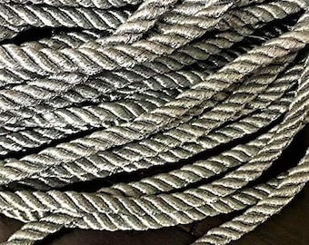 Metallic Silver Twisted Cord: 8mm Braided Rope Trim (5 Yards)
