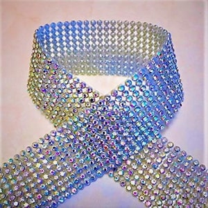 Silver Crystal AB Mesh Clear Chatons 10 Rows (3mm Crystal) Ribbon Iron-On Crystal Diamante Reel