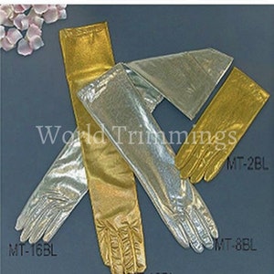 22 Classic Adult Size Opera Length Stretch Satin Gloves 16BL image 2