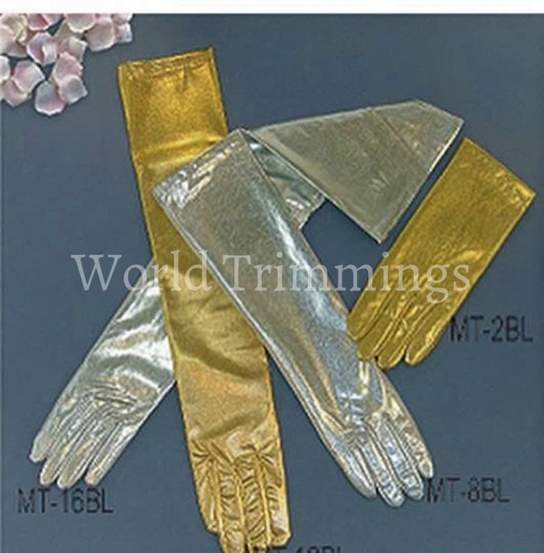 22 Classic Adult Size Opera Length Stretch Satin Gloves 16BL image 2