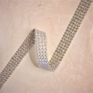 Silver Crystal AB Mesh With Silver Setting 4 Rows (3mm Crystal AB) Ribbon Iron-On Crystal Diamante Reel