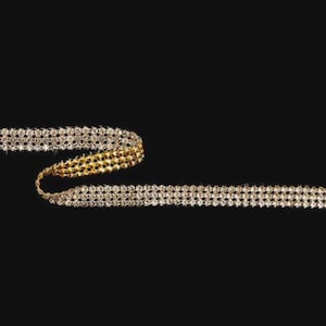 3 Row Rhinestone Banding Trim / Crystal /Gold Setting