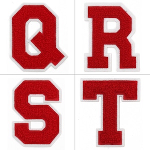 Letters Iron On Letters - Varsity Chenille U-V-W-X Patches - Iron Adhesive  or Sew On Appliques - Decorative 5 Red Letters with White Border
